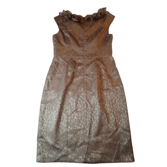 London Times Size 10 Woman Cocktail Dress Knee Length Gold Ruffled Neck - Picture 11 of 15